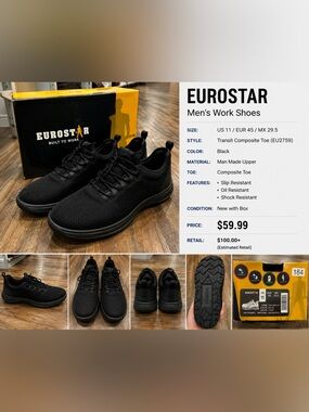 Eurostar Transit Composite Toe Athletic Work Shoes - Black
